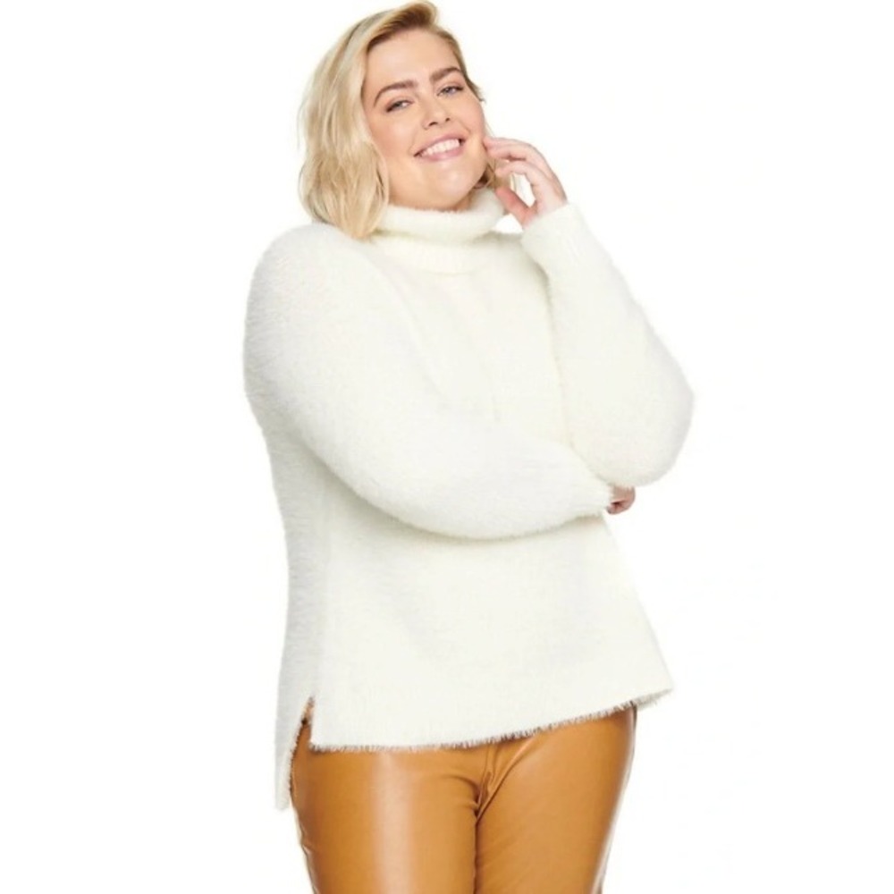 Denise Bidot x Sonoma White Fuzzy Eyelash Knit Turtleneck Sweater Plus Size 2X